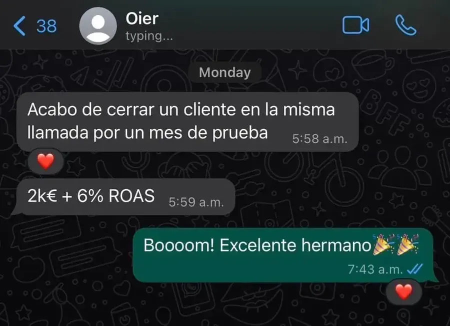 Captura real de un resultado de un alumno de la agencia